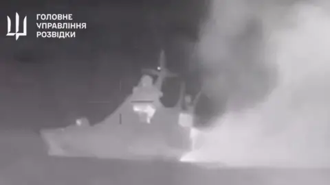 Ministry Of Defence Of Ukraine Footage released by Ukraine purported to show the Sergey Kotov damaged by drones