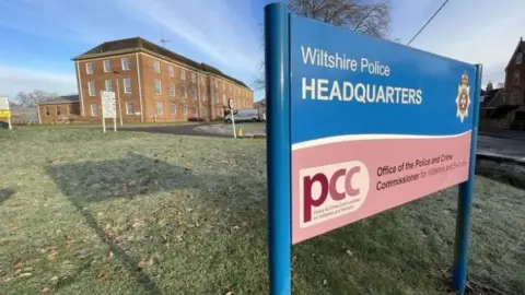 BBC Wiltshire Police sign in front of the headquarters of the police force