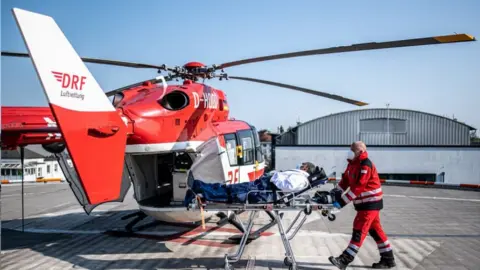 Getty Images A French patient airlifted to Essen, Germany, 17 Apr 2020