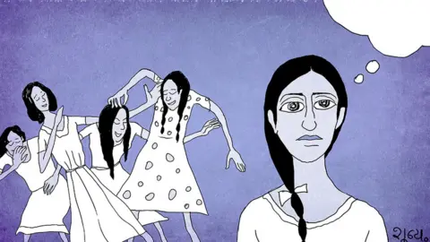 Illustration of a woman feeling lonely