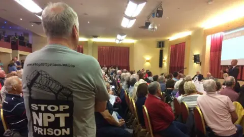 BBC About 200 people attended a public meeting about the proposed prison in Baglan