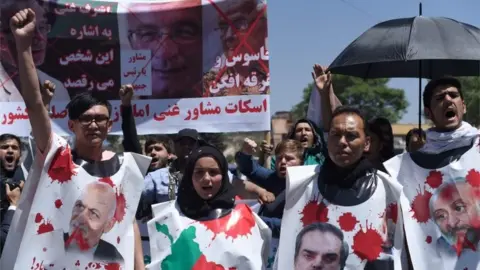 AFP Afghan protesters shout anti-government slogans during a protest against the government following a catastrophic truck bomb attack near Zanbaq Square in Kabul on June 2, 2017.