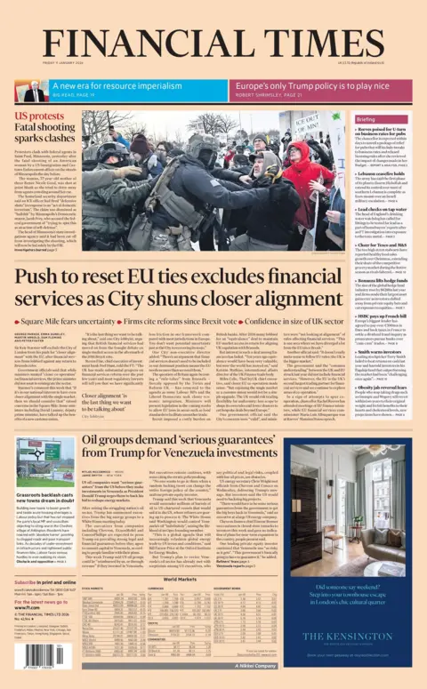 "Push to reset EU ties excludes financial services as City shuns closer alignment" reads the headline on the front page of the Financial Times.