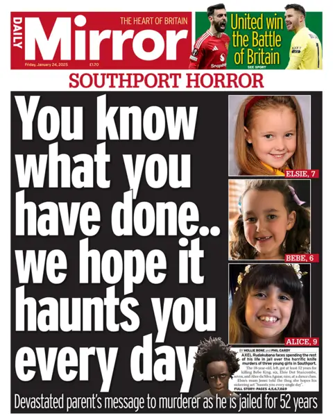 The headline in the Sun reads: "Southport horror: You know what you have done.. we hope it haunts you every day". 