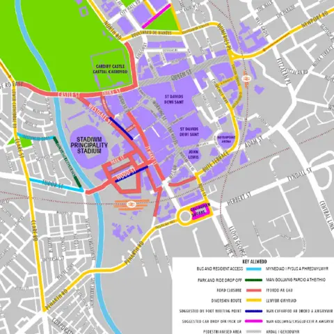 Principality Stadium Map of Cardiff's road closures