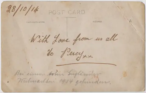 Philipp Cross A World War One postcard dated 28 September 1914 which says 'with love from us all to Percy xx'