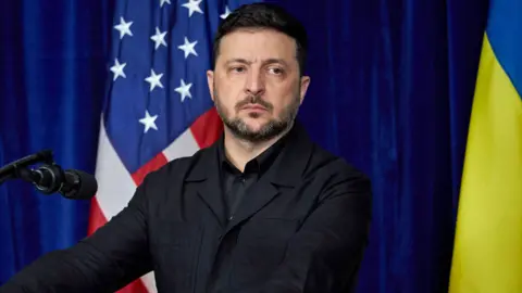 EPA Ukrainian President Volodymyr Zelensky attends a joint press conference with US President Donald Trump in Palm Beach, Florida, USA, 28 December 2025.