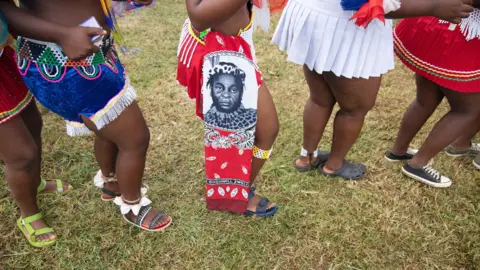 AFP The skirts worn by young Zulu women at a memorial for King Goodwill Zwelithini in Nongoma, South Africa - 18 March 2021