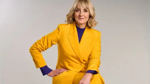 Rachel Joseph Louise Minchin in a bright yellow suit