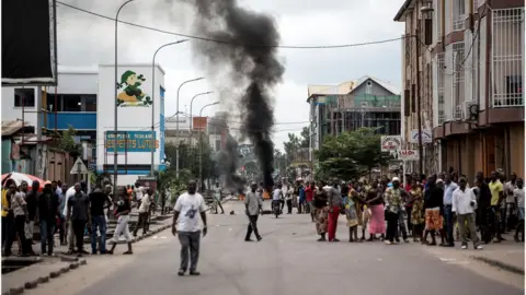 Getty Images A protest in Kinshasa, capital of the Democratic Republic of Congo