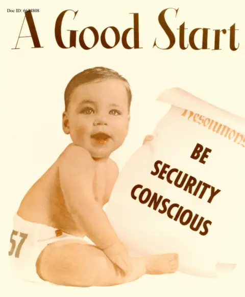 NSA "A good start - be security conscious" - a baby stars in an NSA advert