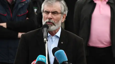 Pacemaker Gerry Adams speaking at a hunger strike commemoration event in west Belfast