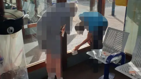Cumbria Police Two heavily-pixelated boys wipe around a window