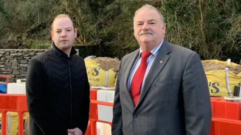 BBC Giles Ackerley (left) with local MHK Martyn Perkins