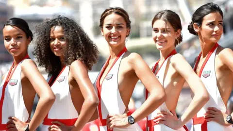 Getty Images Grid girls at the qualifying session at the Monaco street circuit