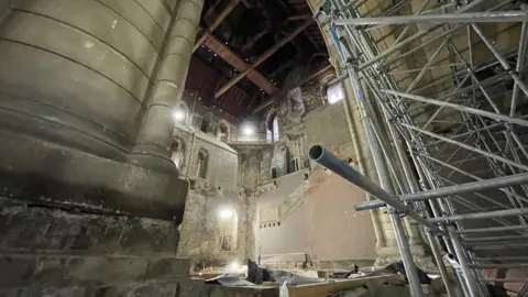 Mike Liggins/BBC The under-construction keep at Norwich Castle