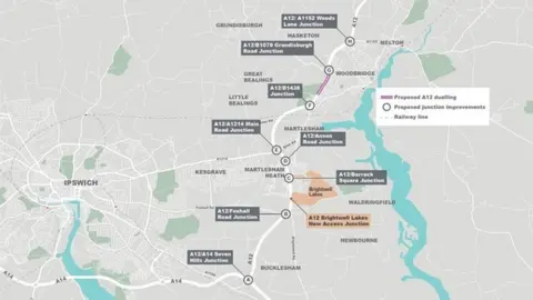 Suffolk County Council Map of A12 improvements