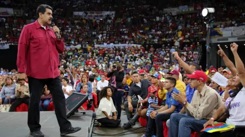 Reuters President Maduro addressing a crowd of supporters on 27 June