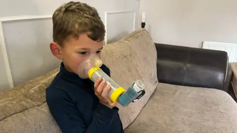 BBC Oscar using inhaler