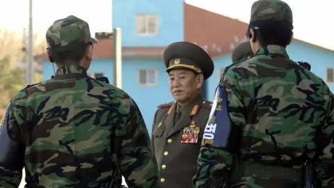 JUNG YEON-JE/GETTY Kim Yong-chol at the Panmunjom peace village on the border between North and South Korea