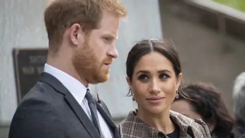 Getty Images The Duke and Duchess of Sussex at the UK war memorial and Pukeahu National War Memorial Park