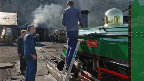 Ffestiniog Railway workers at the railway depot