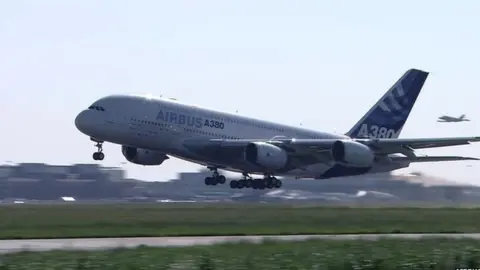 Airbus An Airbus A380 taking off on its first test flight