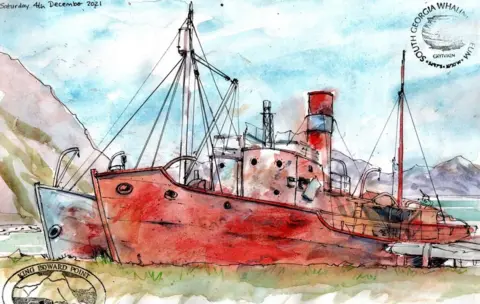 Claudia Myatt Sketch of former whaling boats in South Georgia