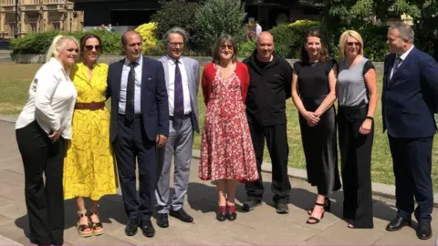 Bereaved Families for Online Safety Bereaved parents and Baroness Kidron outside parliament: From left to right Hollie Dance, Lorin LaFave, Mariano Janin, Ian Russell, Baroness Beeban Kidron, Stuart Stephens, Amanda Stephens, Lisa Kenevan, Liam Walsh