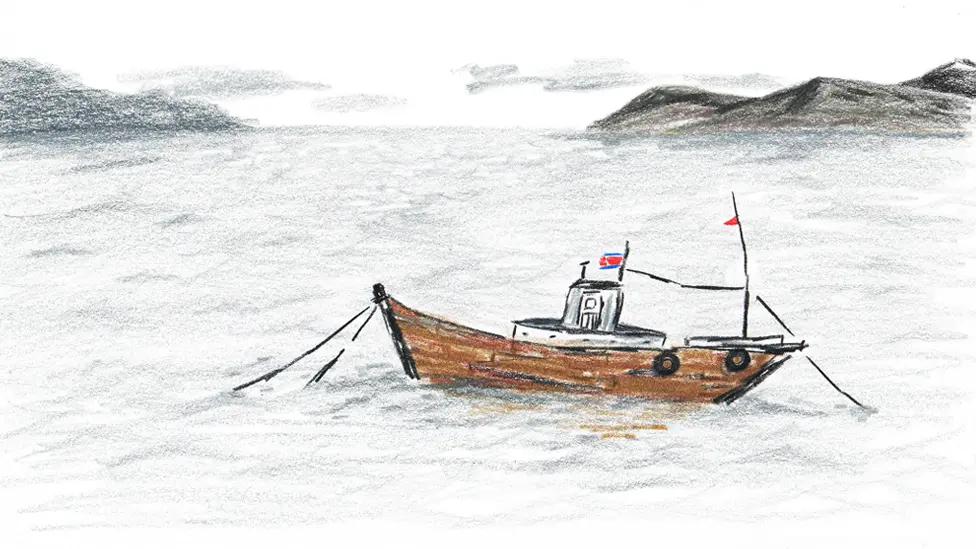 Hajung Lim Drawing of a fishing boat at sea