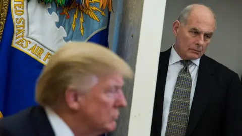 AFP In this file photo taken on February 2, 2018, White House Chief of Staff John Kelly looks on with US President Donald Trump in the foreground