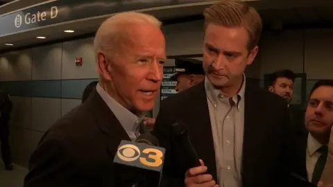 CBS Joe Biden arrives in Delaware on the day he declared he was running for 2020, 25 April 2019