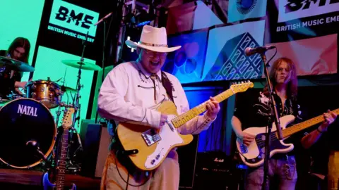 Getty Images Ryan Durrans, Alex Moore and Johnny Cuncliffe of The Lathums perform onstage at BBC Music SXSW Music Showcase during the 2022 SXSW Conference