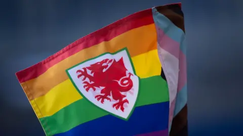 Getty Images Welsh football flag supporting LGBT fans and players