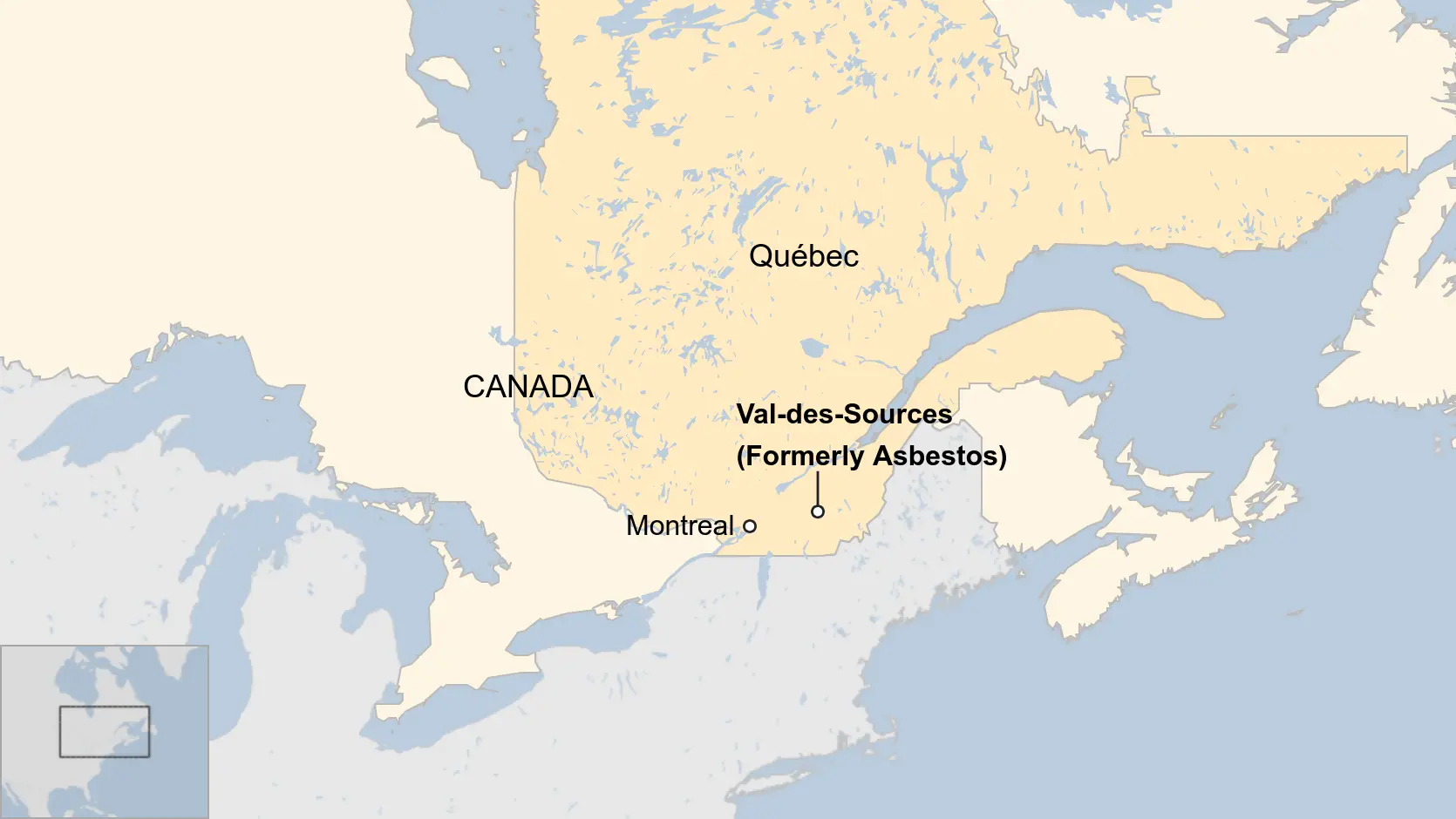 Map showing Val-des-Sources, formerly Asbestos