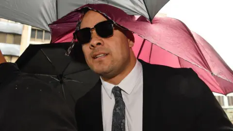 Getty Images Jarryd Hayne arrives at Newcastle District Court on May 6, 202