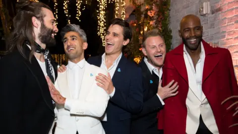 Getty Images Left-right: Jonathan Van Ness, Tan France, Antoni Porowski, Bobby Berk and Karamo Brown