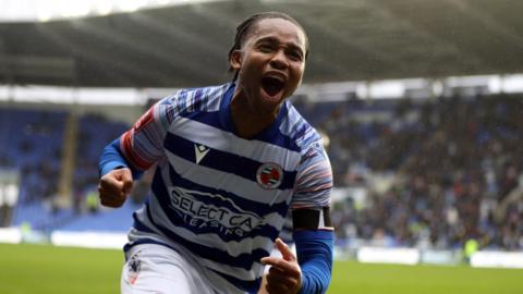 Kelvin Abrefa of Reading FC celebrates after he scores the opening goal to put Reading 1-0 up in the FA Cup