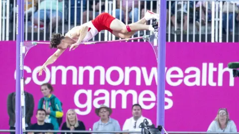 General view of the men's pole vault event during the 2022 Commonwealth Games in Birmingham