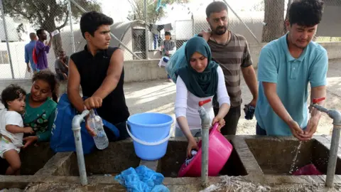 Getty Images Migrants at Moria camp, Lesbos, 20 May 18