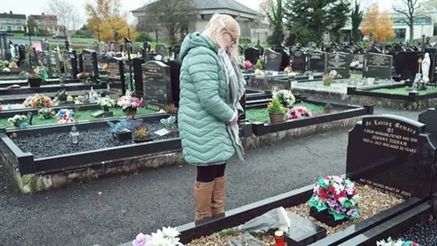 BBC Claire Dignam at her late husband's grave