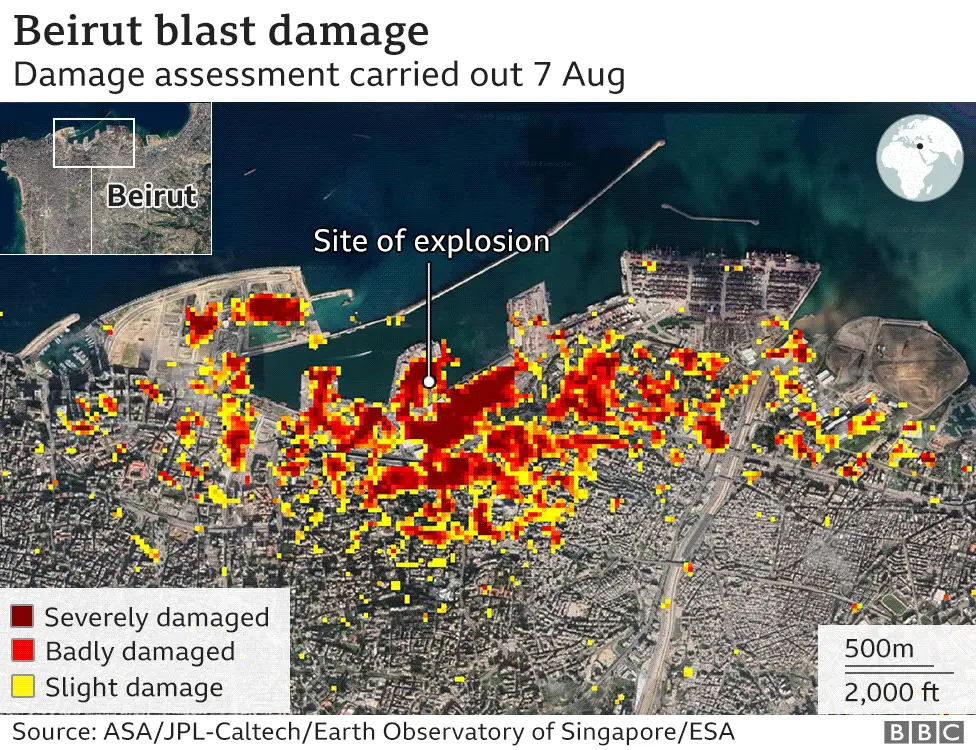 BBC Nasa damage assessment of Beirut following 4 August 2020 explosion