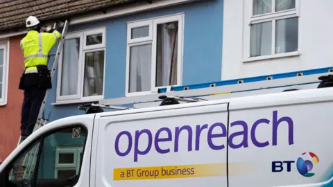 Alamy Openreach van and worker