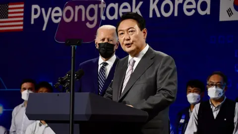 Getty Images South Korea’s President Yoon (left) with US President Biden