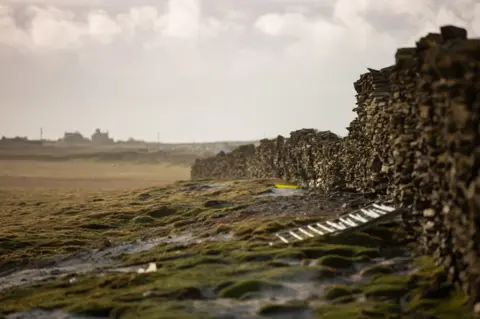 BBC A damaged part of the wall on North Ronaldsay