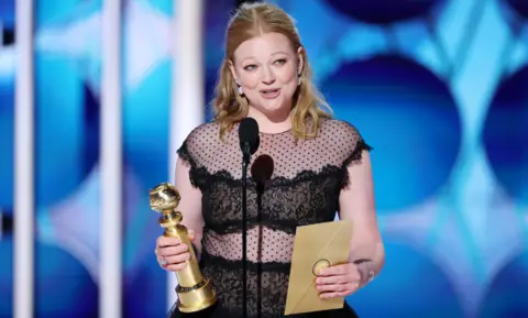 Getty Images Sarah Snook accepts the award for Best Performance by a Female Actress in a Television Series Drama for "Succession" at the 81st Golden Globe Awards held at the Beverly Hilton Hotel on January 7, 2024 in Beverly Hills, California