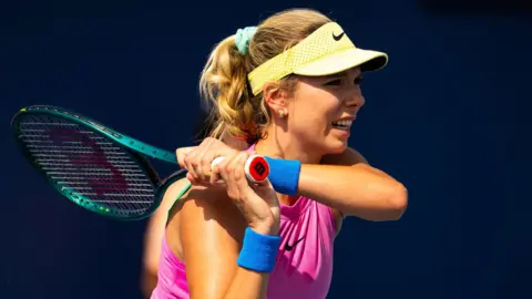Katie Boulter in action in Miami