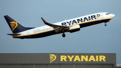 A Ryanair plane takes off from an airport. File photo