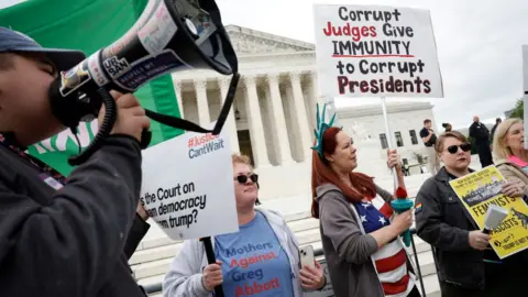 Getty Images Demonstrators participate in a protest outside the U.S. Supreme Court on April 25, 2024 in Washington, DC