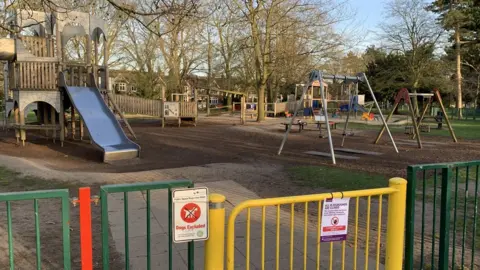 Play area in Bedford with closed sign